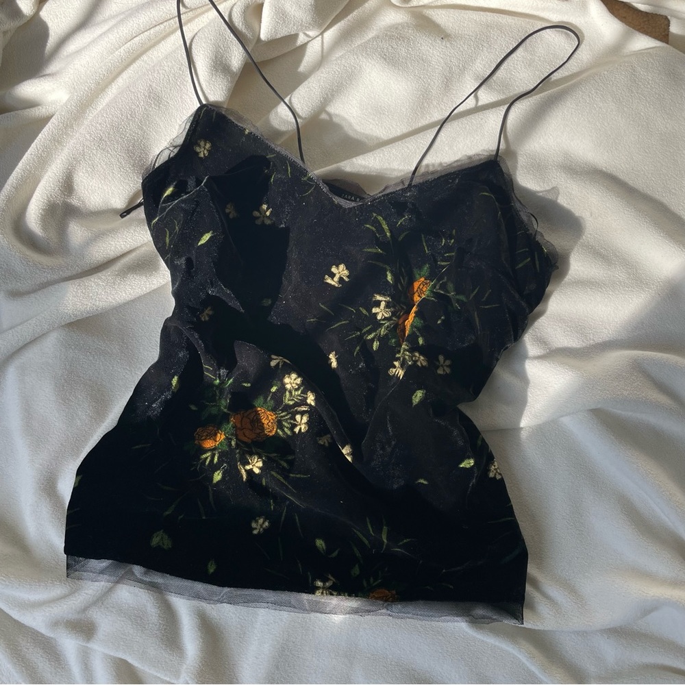 Zara Basics Floral Embroidered Lace Cami Tank Top